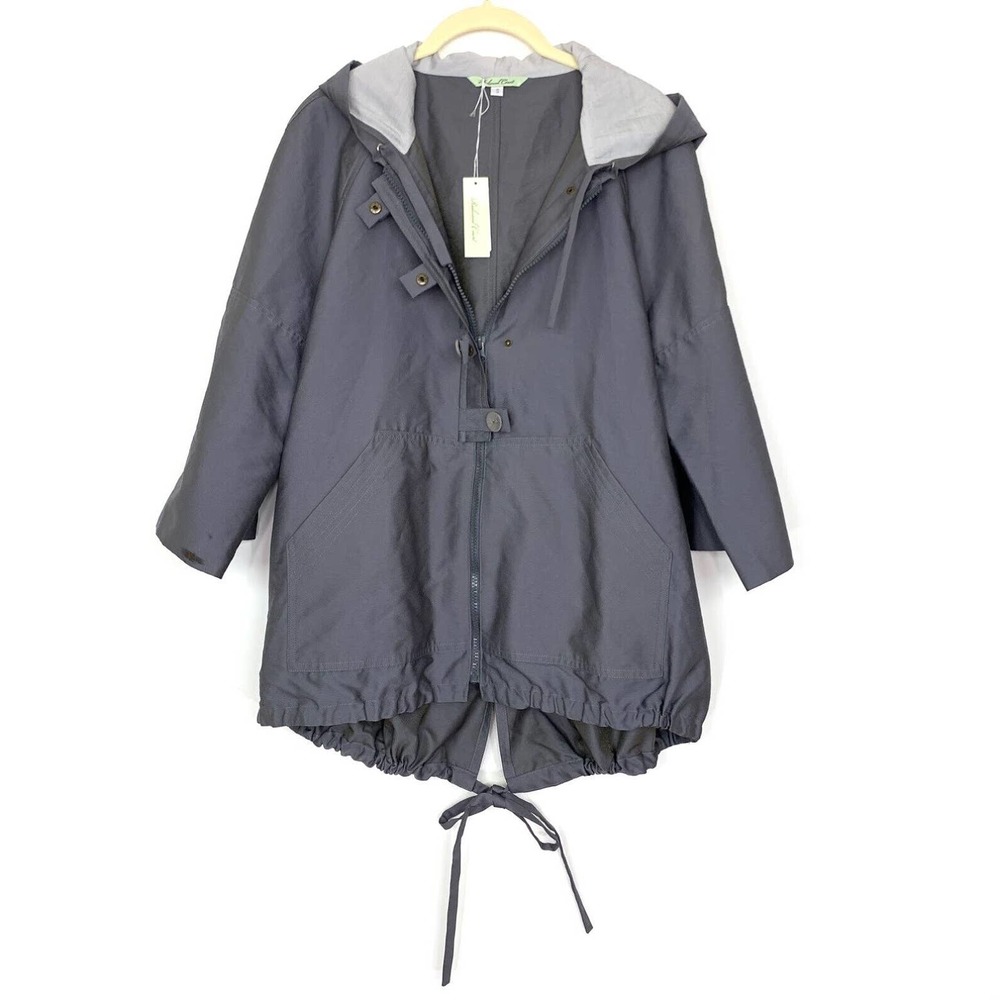 Redwood Court Size Small Long Tux Jacket Grey Hooded Zip Up Linen Blend Tie‎